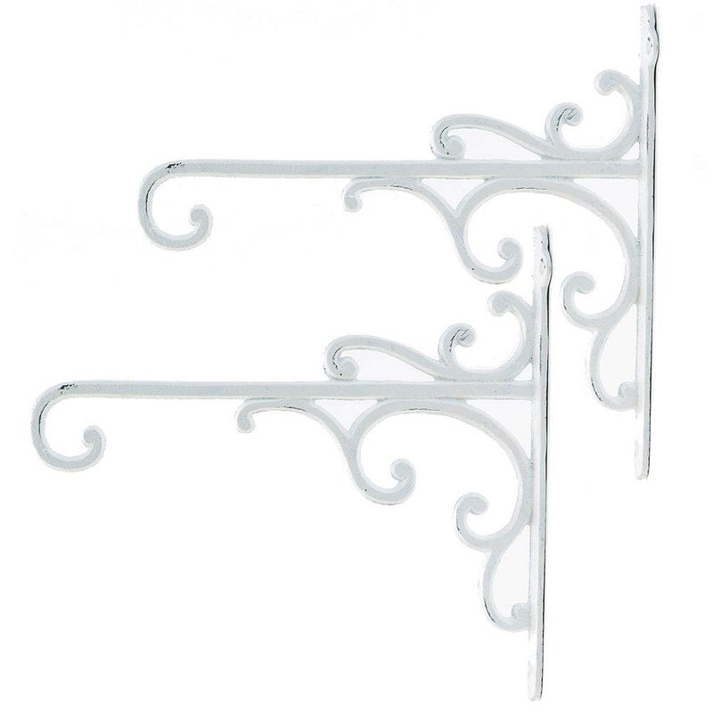 Sungmor Cast Iron Wall Hook Plant Hangers - Home & Garden Heavy Duty Hanging Bracket Plant Hooks - 2PC WHITE Decorative Wall Mount Hooks for Hanging Planter Pot Bird Feeder Birdcage Lantern Wind Chime - Image 1